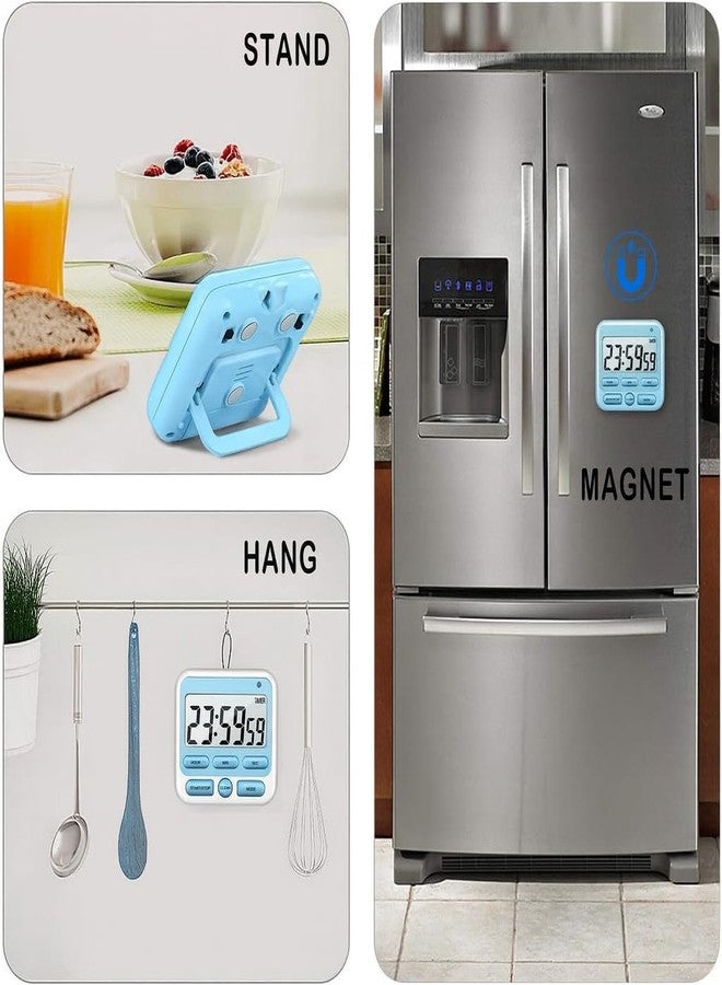 DHVSAM Digital Kitchen Timer with 24 Hour Clock & Alarm, Memory Function Count Up & Count Down for Kids Teachers Cooking, Large LCD Display, Strong Magnet (Blue) - Image 4